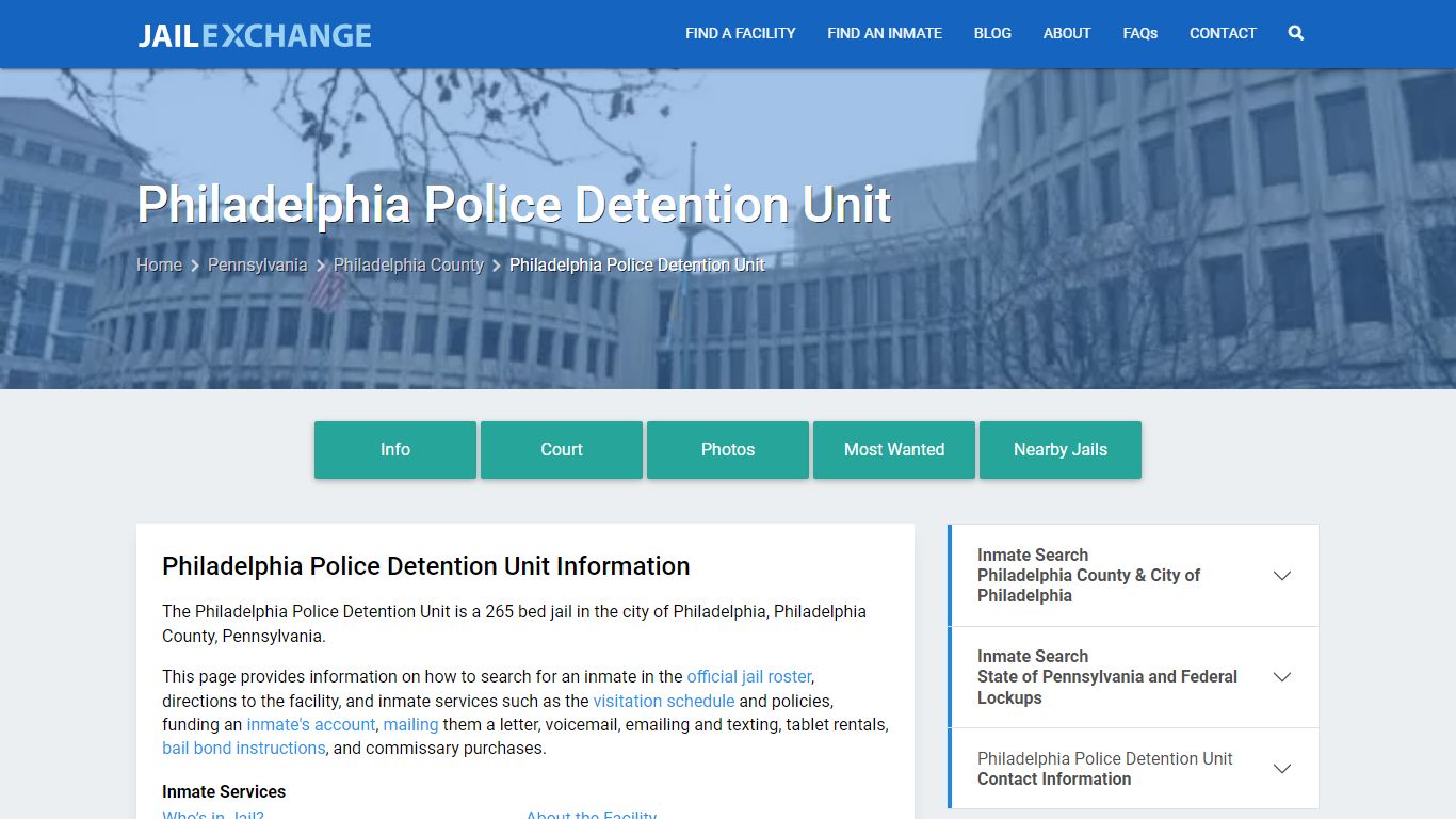 Philadelphia Police Detention Unit, PA Inmate Search, Information